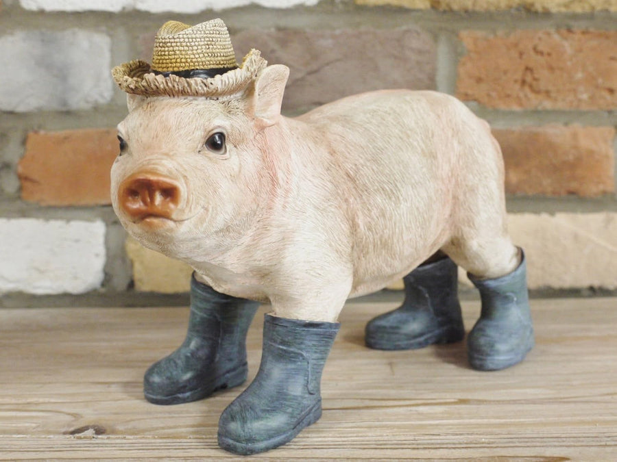 Vintage Resin Pig Statue Garden Ornament | Large Weatherproof Farmyard Decor