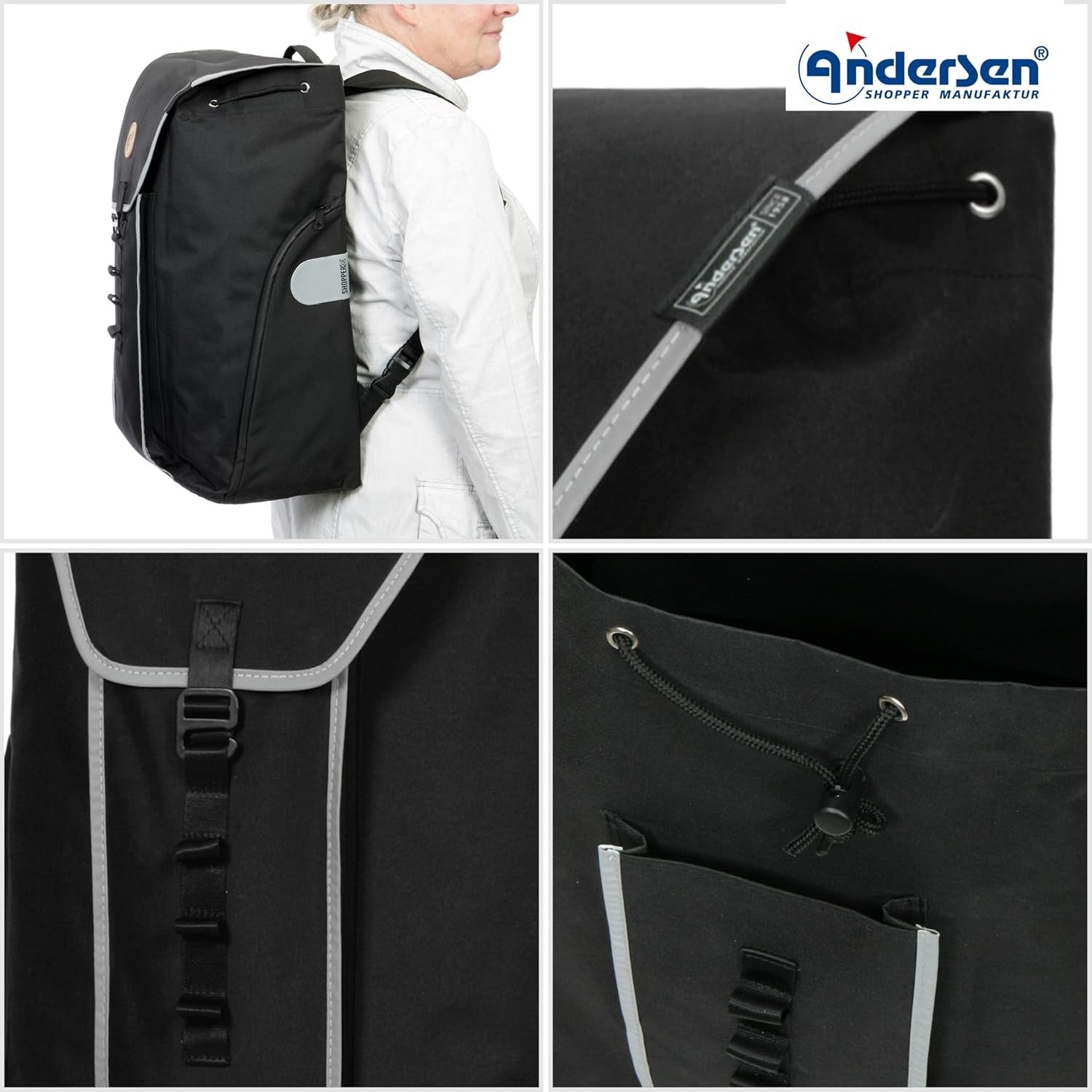 Shopping Trolley Backpack 39L Lightweight Aluminium Foldable Removable Wheels