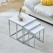 Space Saving 3pc Nesting End Side Tables Stackable High Gloss Modern White Set