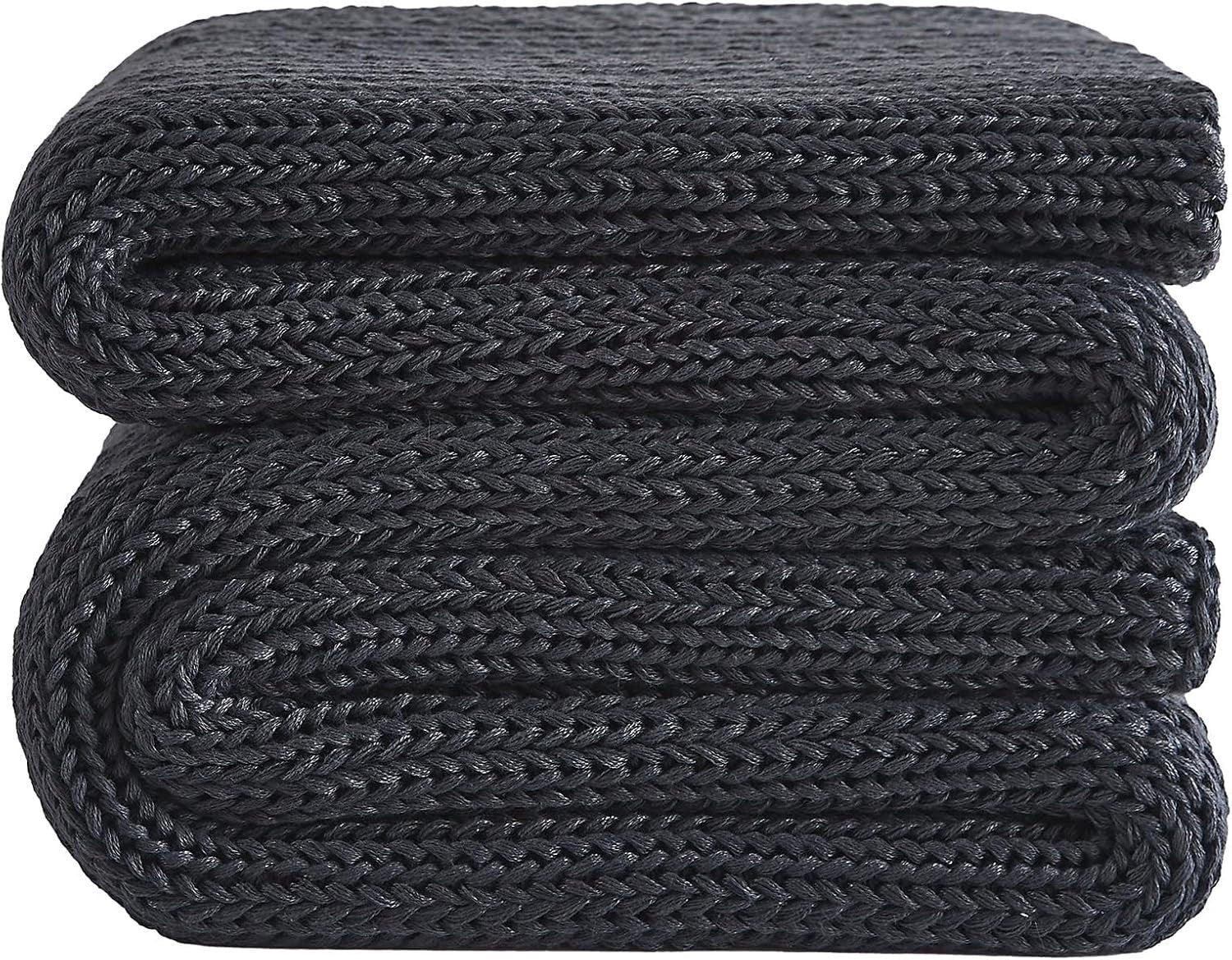 Knitted Weighted Blanket 15lbs Dark Grey Chunky Knit Heavy Throw 60"x80" No Bead