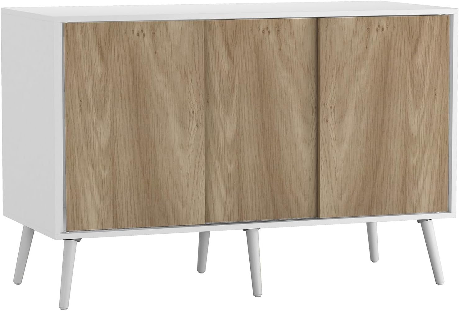 Oak Sliding Door Sideboard Cabinet White Frame Modern Storage Unit