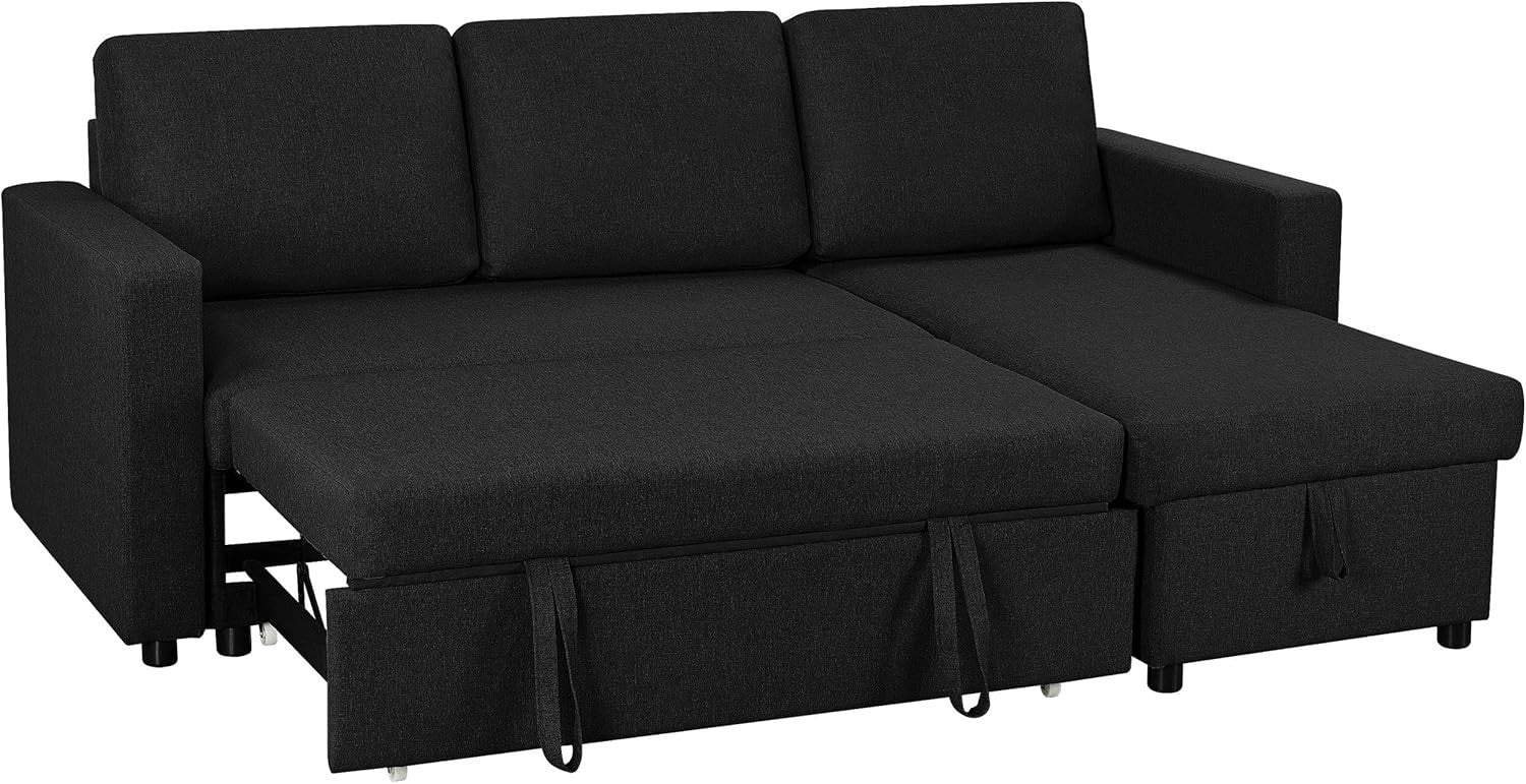 3 Seater L-Shaped Sofa Bed Black Corner Couch Pull Out with Storage