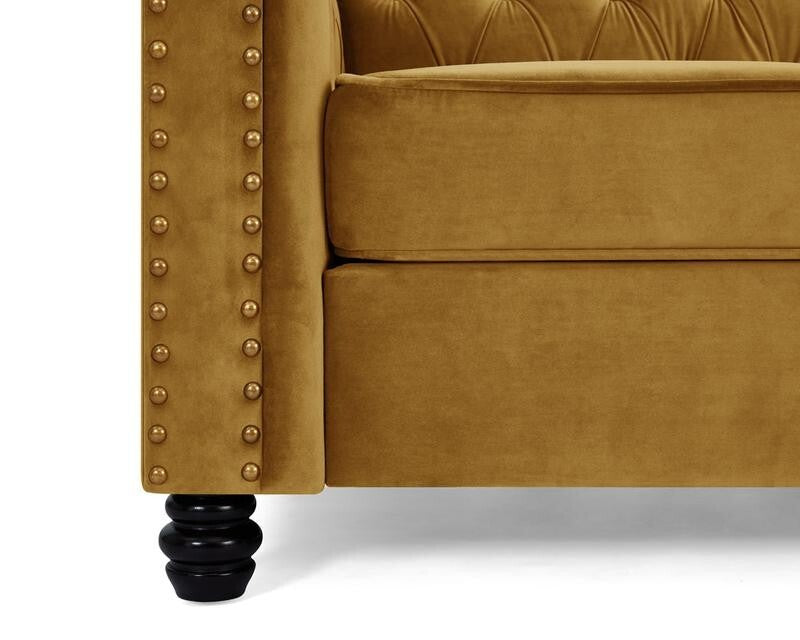 Gold Velvet Chesterfield 2 Seater Sofa Tufted Scroll Arm Couch UK