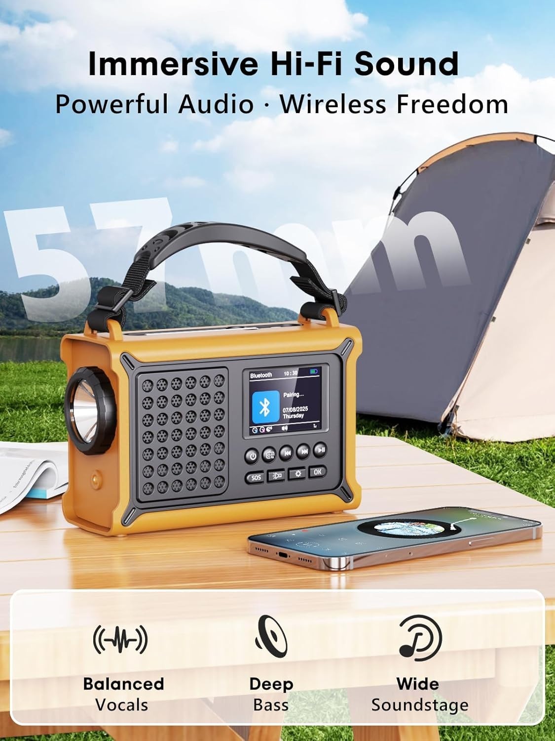 Emergency Solar & Wind-Up DAB+/FM Radio with Bluetooth, Torch & 12000mAh