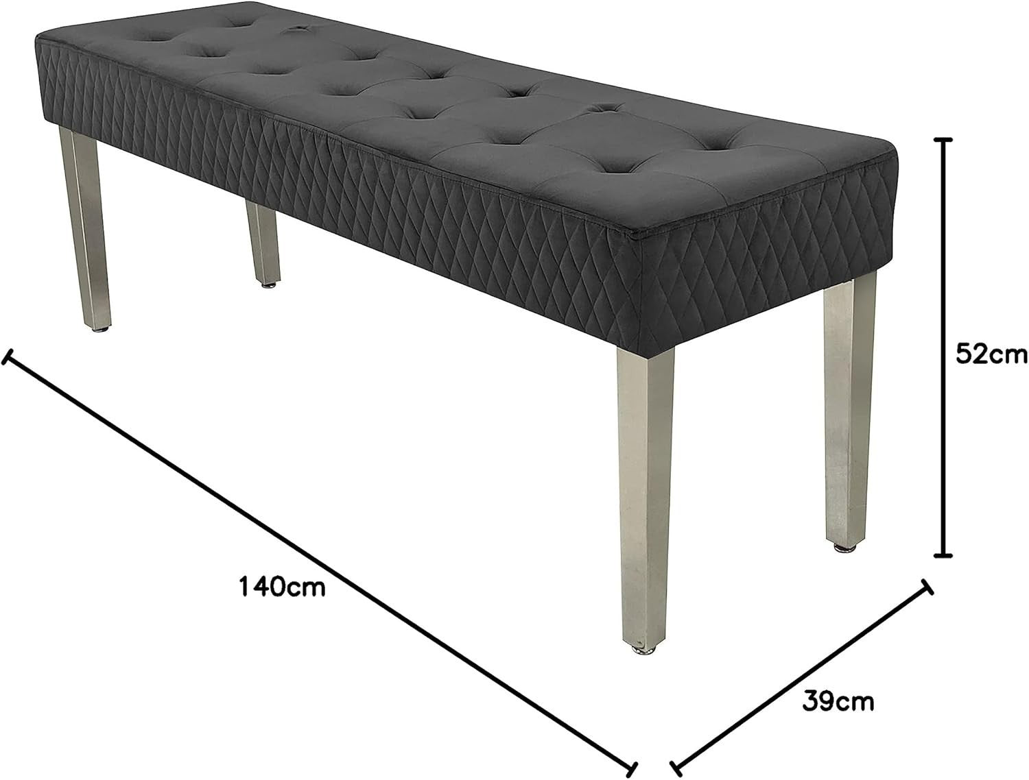 Luxury Grey Velvet 3-Seater Bench Modern Upholstered Dining & Entryway Seat
