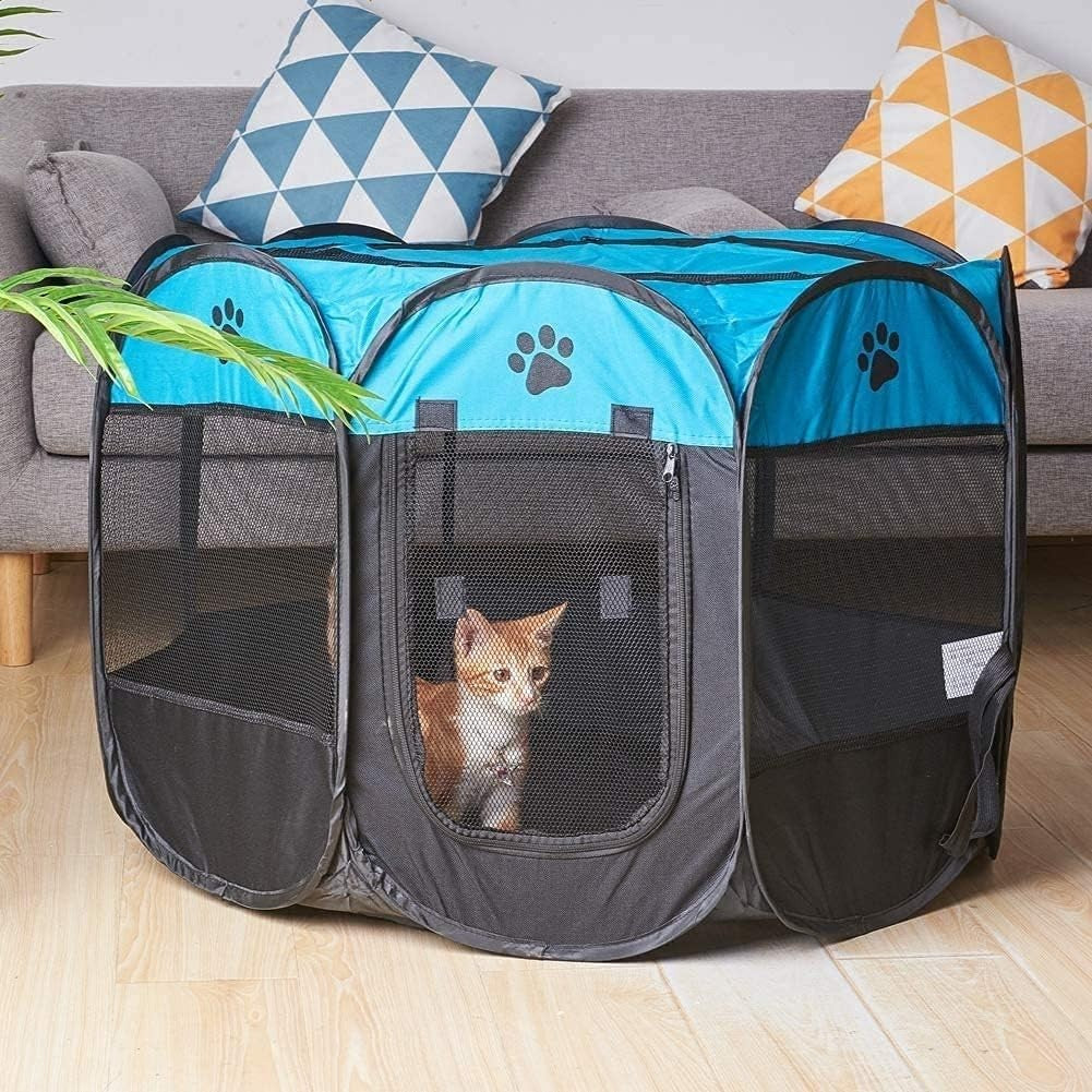 Portable Foldable Pet Playpen 72cm Dog Cat Crate Tent 600D Oxford Fabric Blue