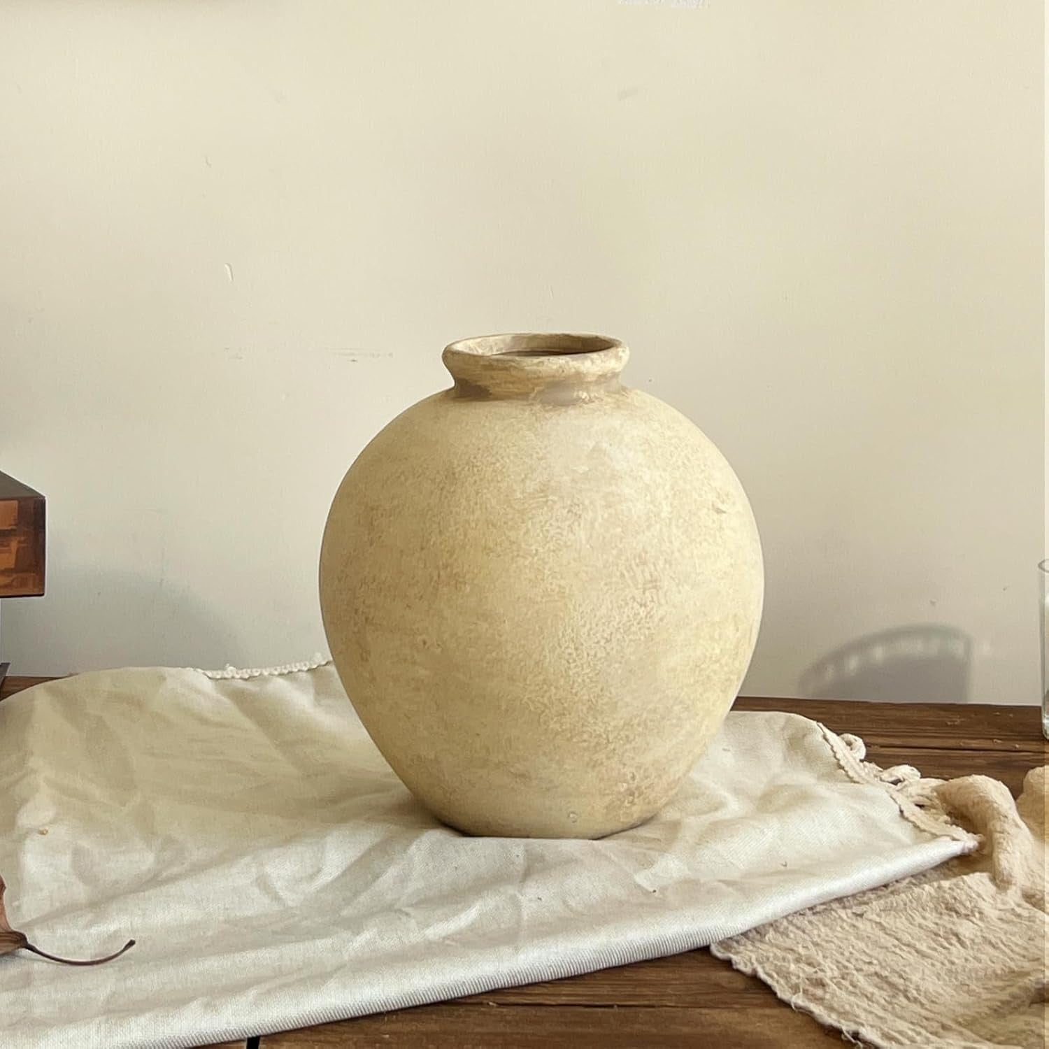 Beige Rustic Ceramic Vase 22cm Terracotta Table Centrepiece Home Decor