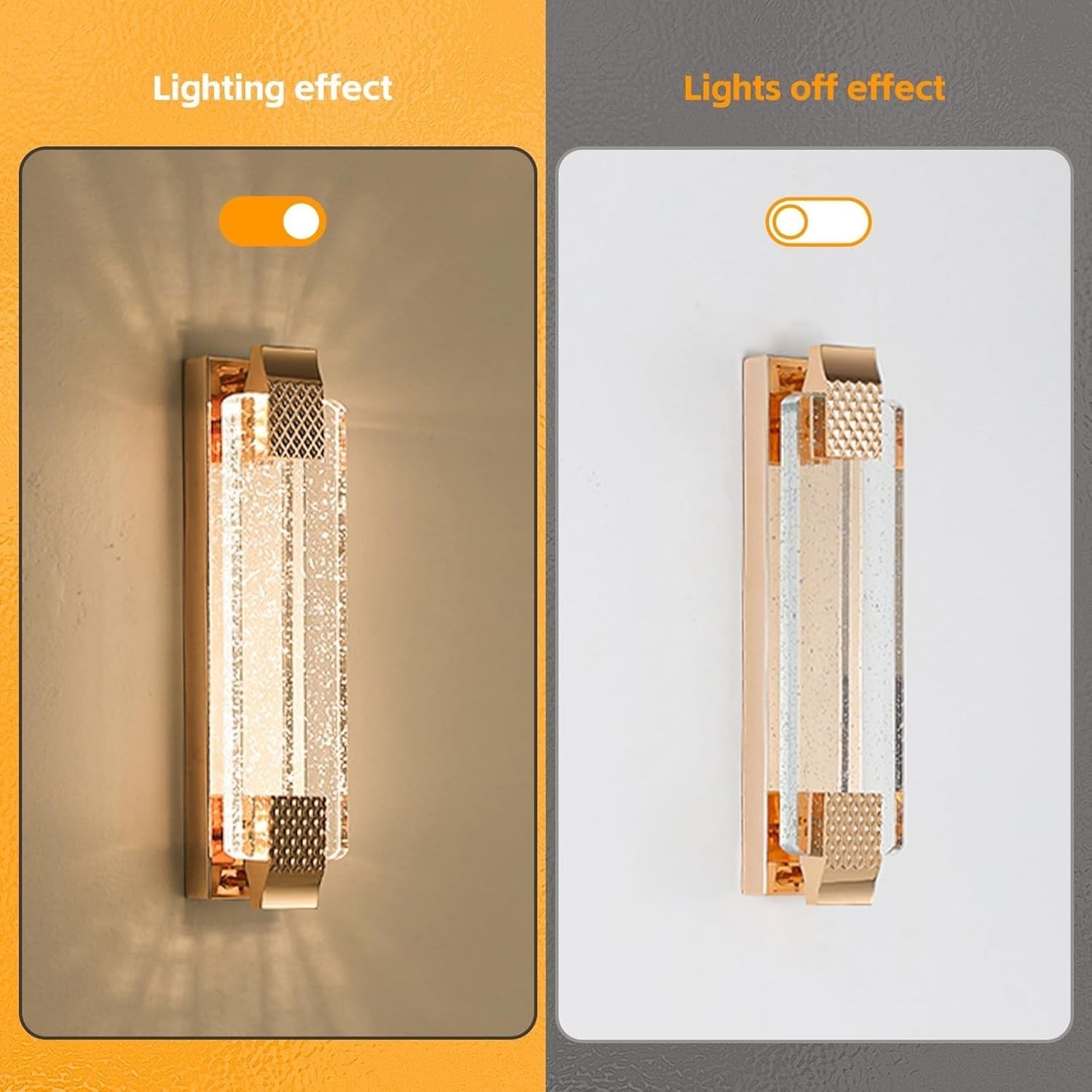 Gold Crystal LED Wall Light Modern Tri-Color Lamp for Hallway & Bedroom