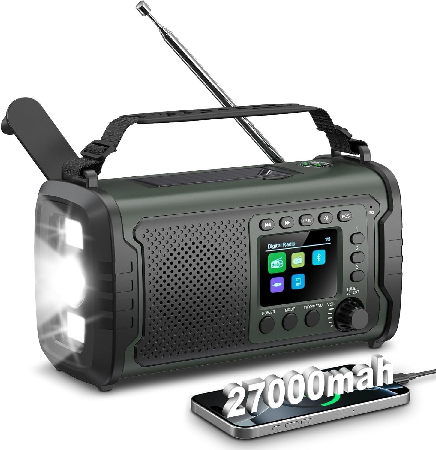 Portable DAB Radio 27000mAh Battery | Bluetooth, FM, SOS, Torch