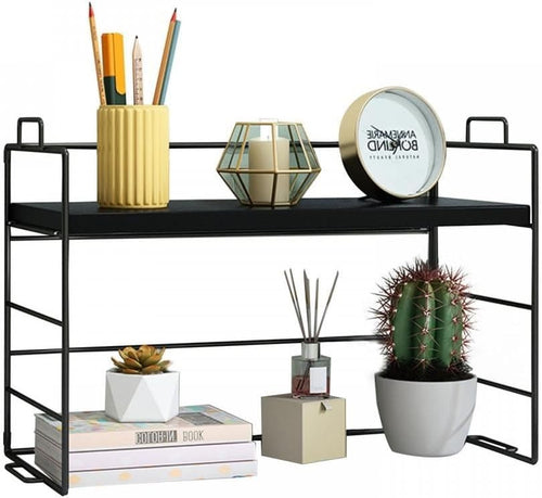 Desktop Organizer Shelf Compact Display Rack Storage Bookcase Black Frame