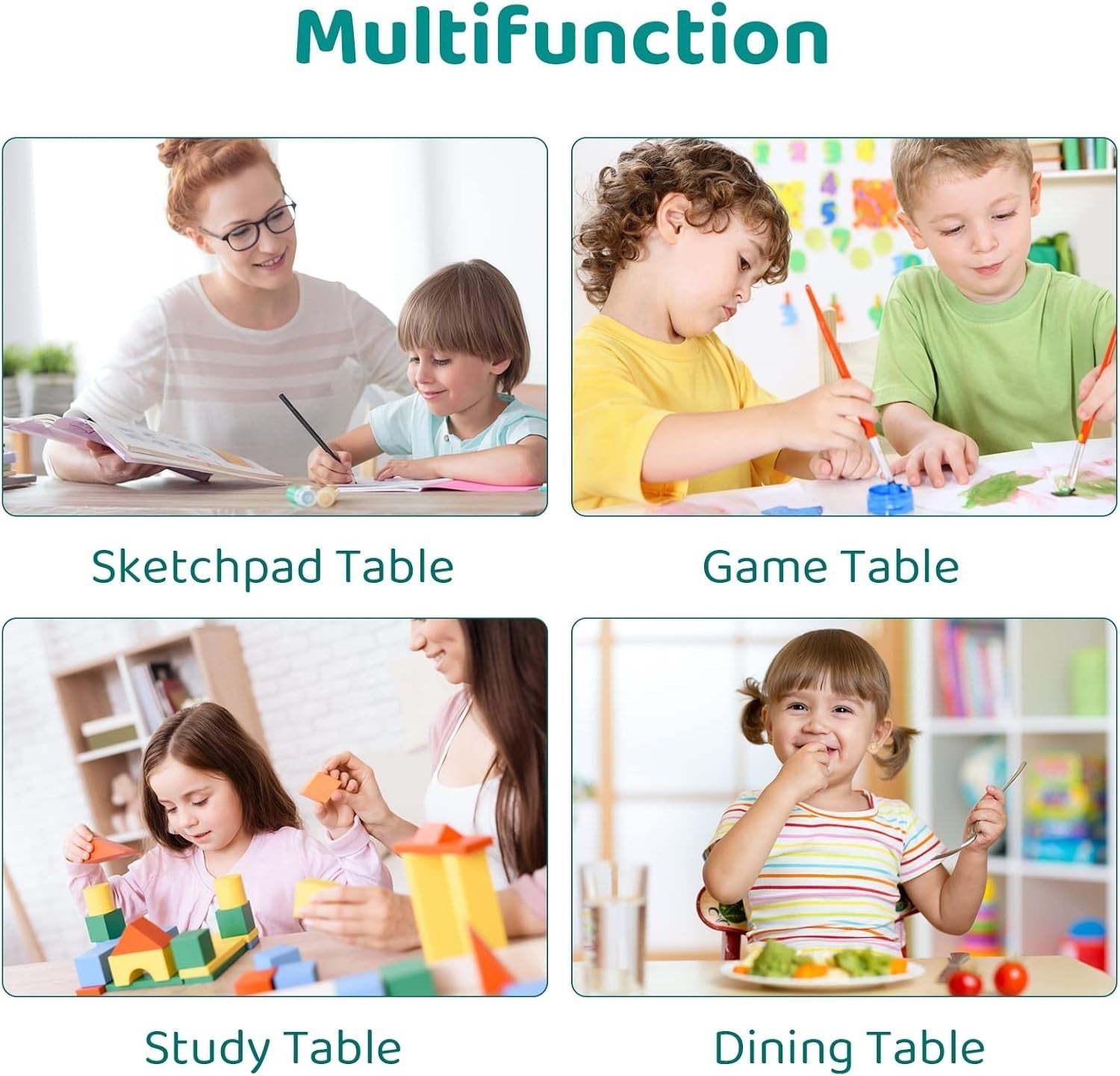 Adjustable Kids Table & 4 Chairs Set Durable Plastic Furniture Mint Green
