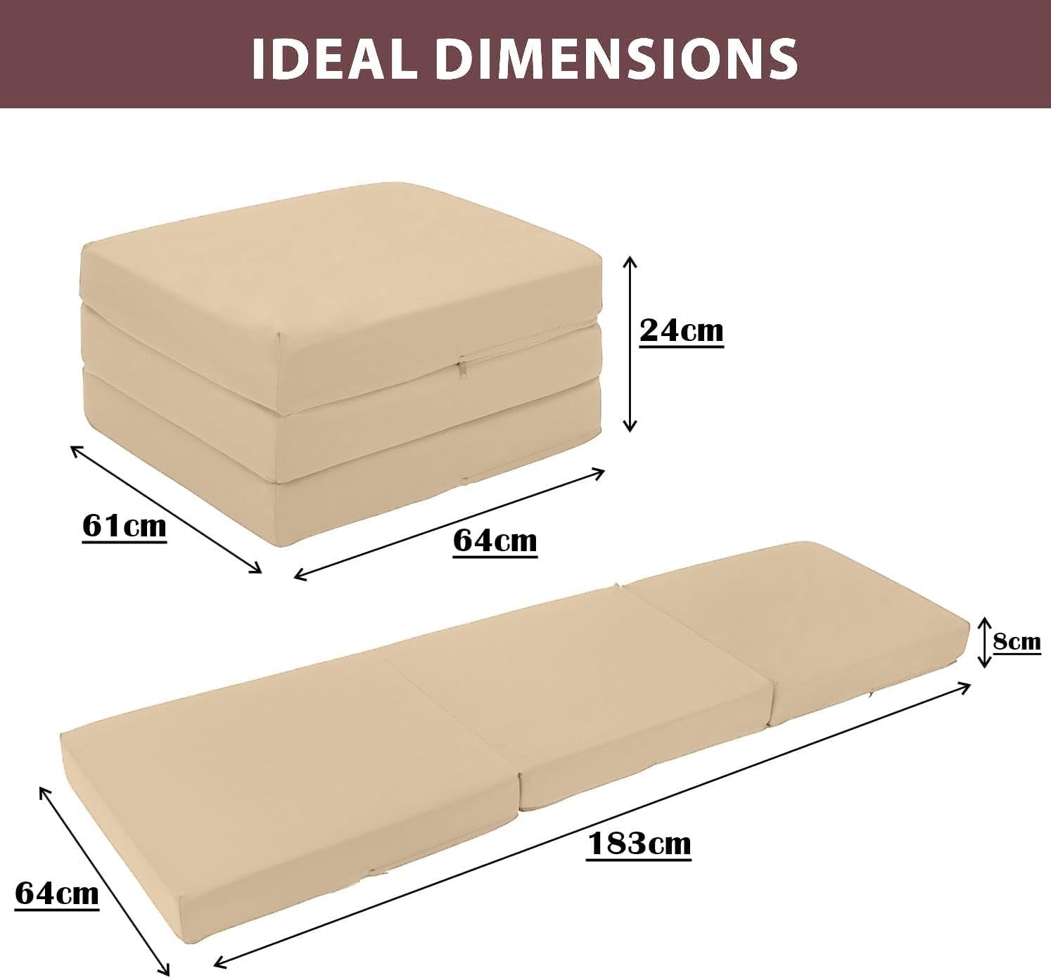 Foldable Foam Futon Bed Chair for Adults Kids | Compact, Portable, Multiuse
