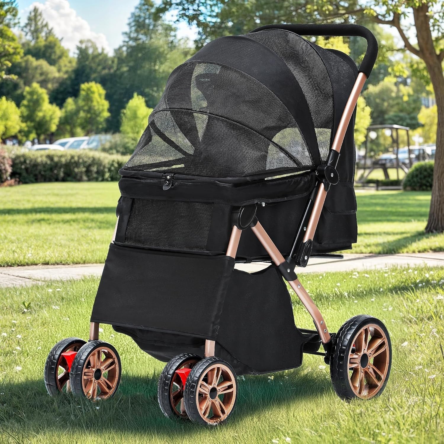 Dog Stroller 22kg Folding Pet Pram Large Wheels Travel Pushchair