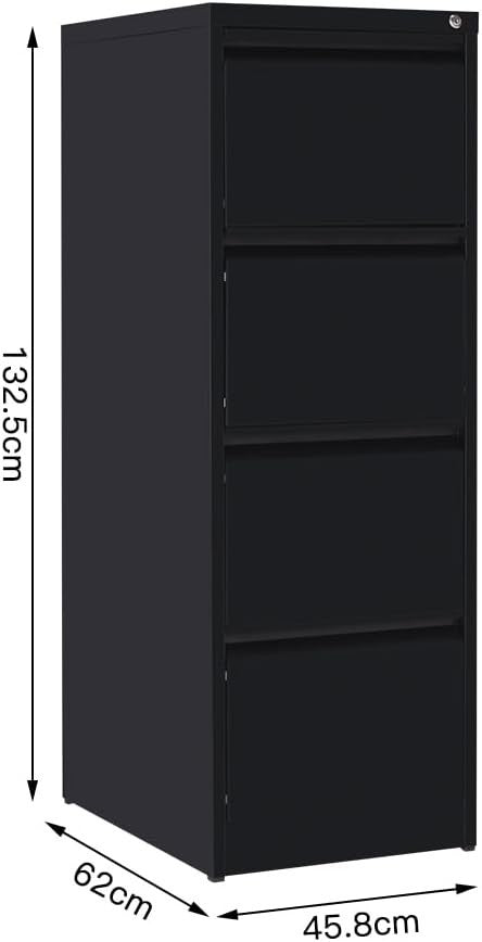Black 4 Drawer Locking Filing Cabinet Metal Office Storage Unit Heavy Duty