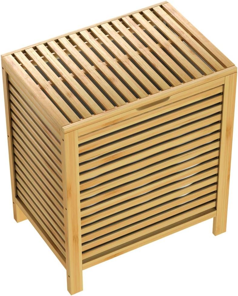 Set of 2 Bamboo Laundry Baskets 124L With Liner Ventilated Moisture-Resistant