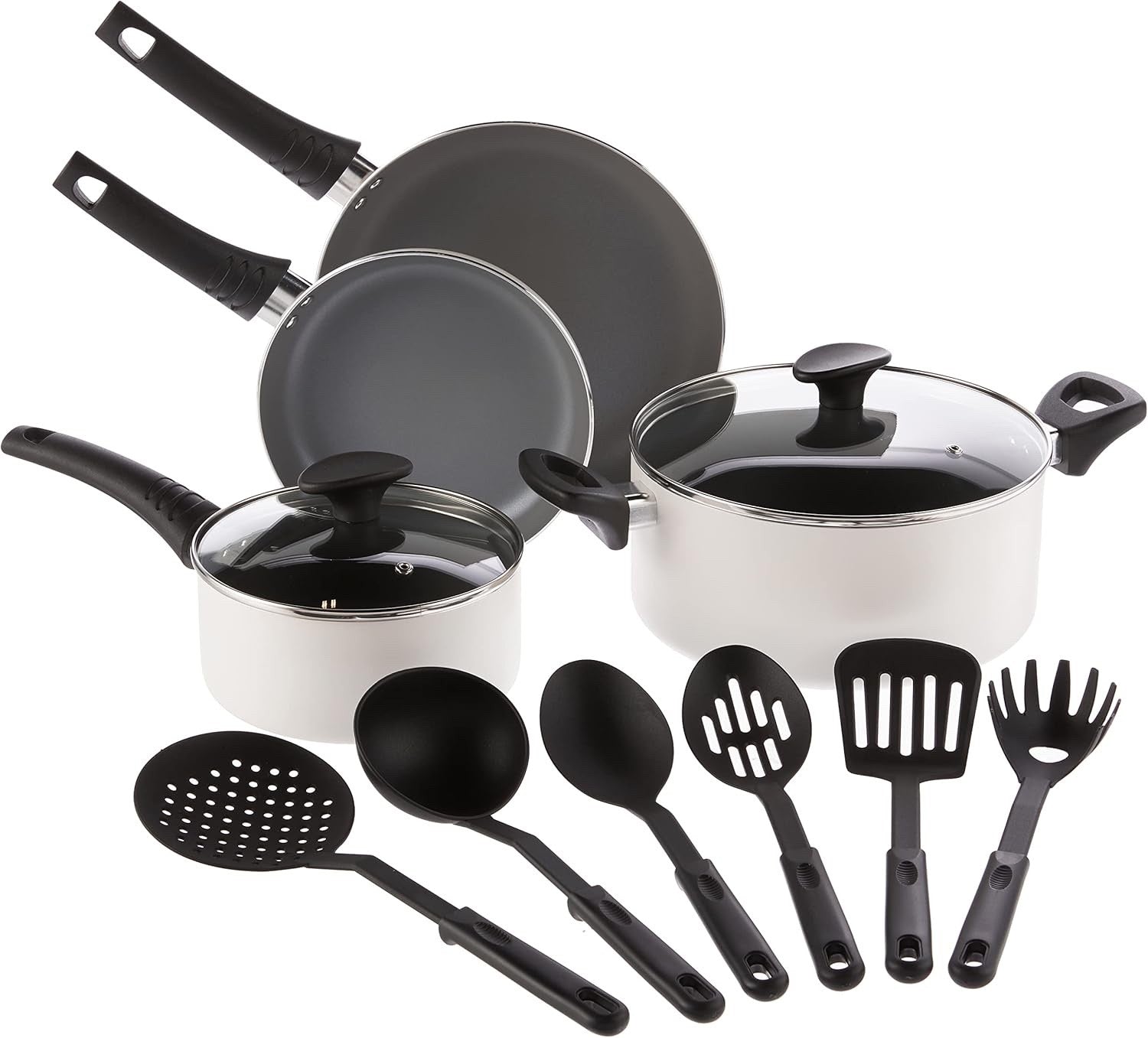 12pcs Cream Non Stick Cookware Set with Utensils – PFOA Free Scratch Resistant