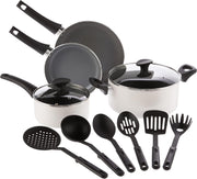 12pcs Cream Non Stick Cookware Set with Utensils – PFOA Free Scratch Resistant