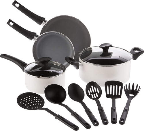 12pcs Cream Non Stick Cookware Set with Utensils – PFOA Free Scratch Resistant