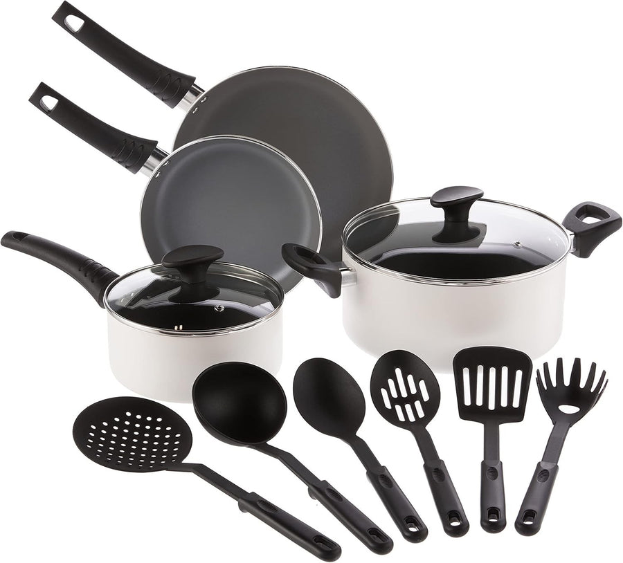 12pcs Cream Non Stick Cookware Set with Utensils – PFOA Free Scratch Resistant
