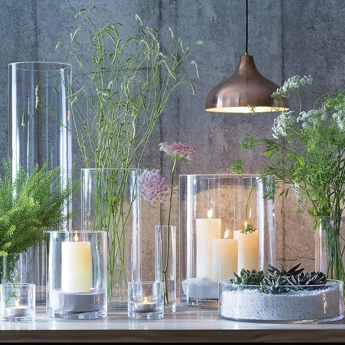 Clear Glass Cylinder Vase 17cm Tall Minimalist Flower Candle Holder Decor