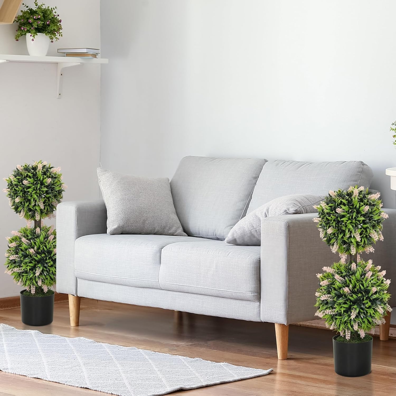 70cm Artificial Lavender Ball Trees in Pot Set of 2 Faux Floral Home Decor