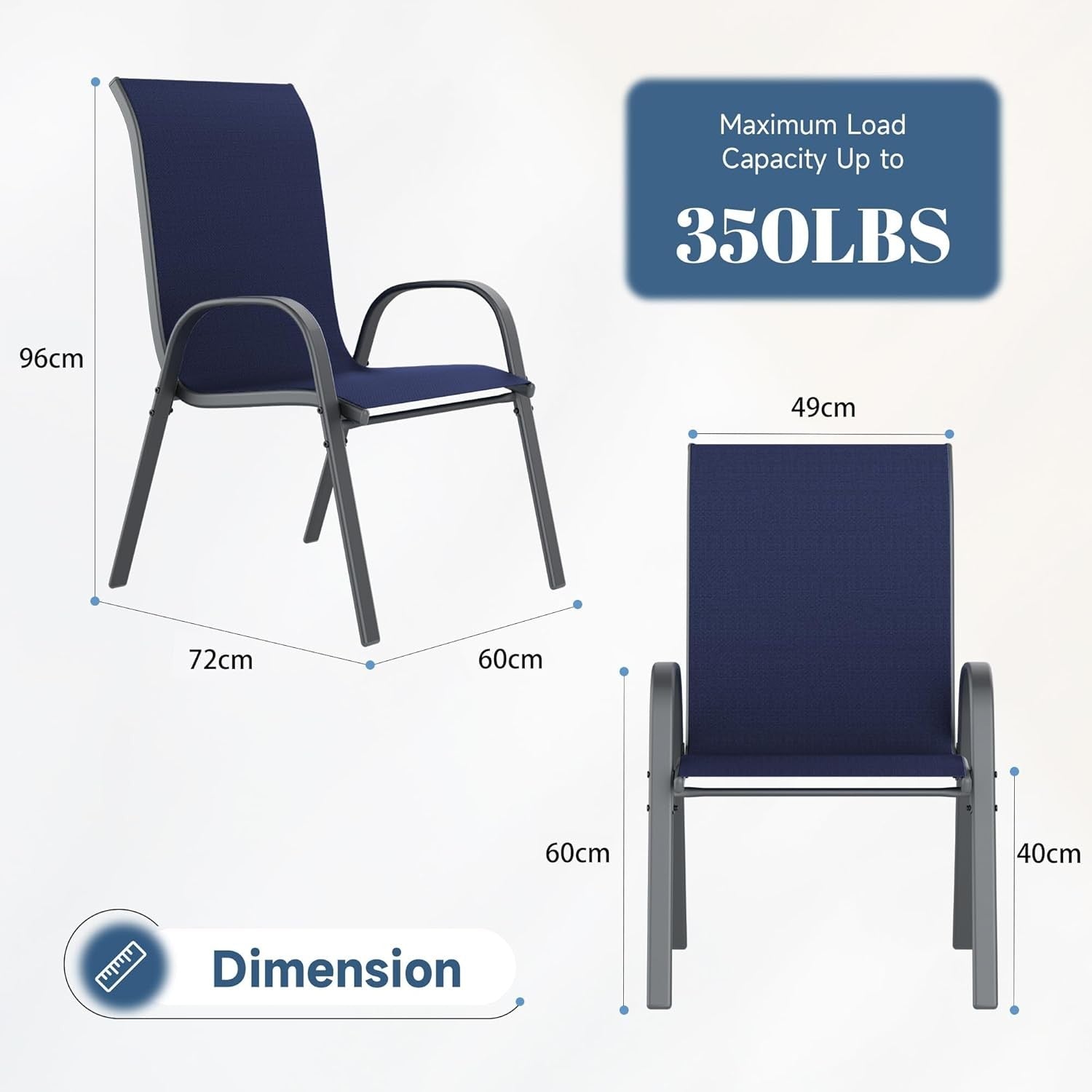 4x Stackable Garden Patio Chairs Blue | Outdoor Dining Set All-Weather
