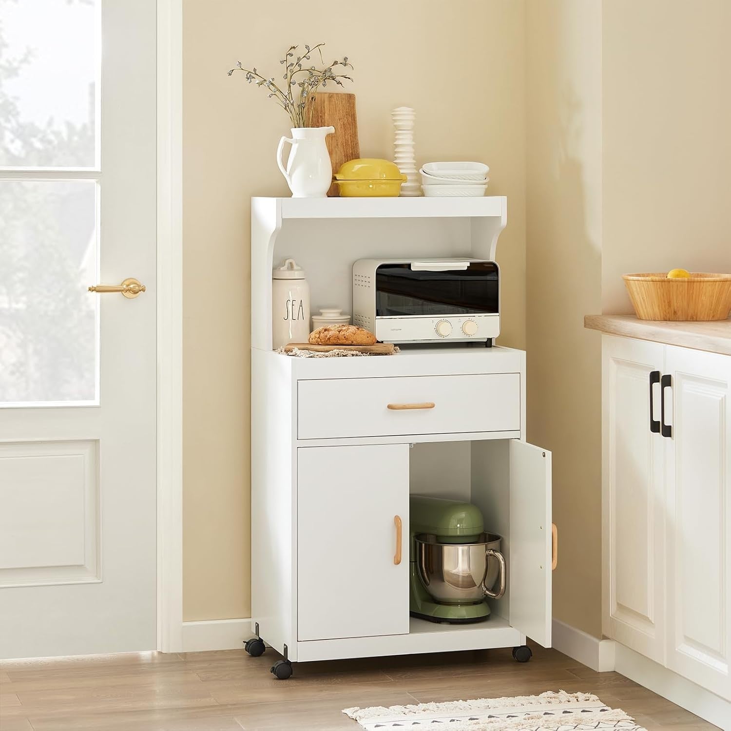 White Kitchen Trolley Cabinet Microwave Stand Storage Cart