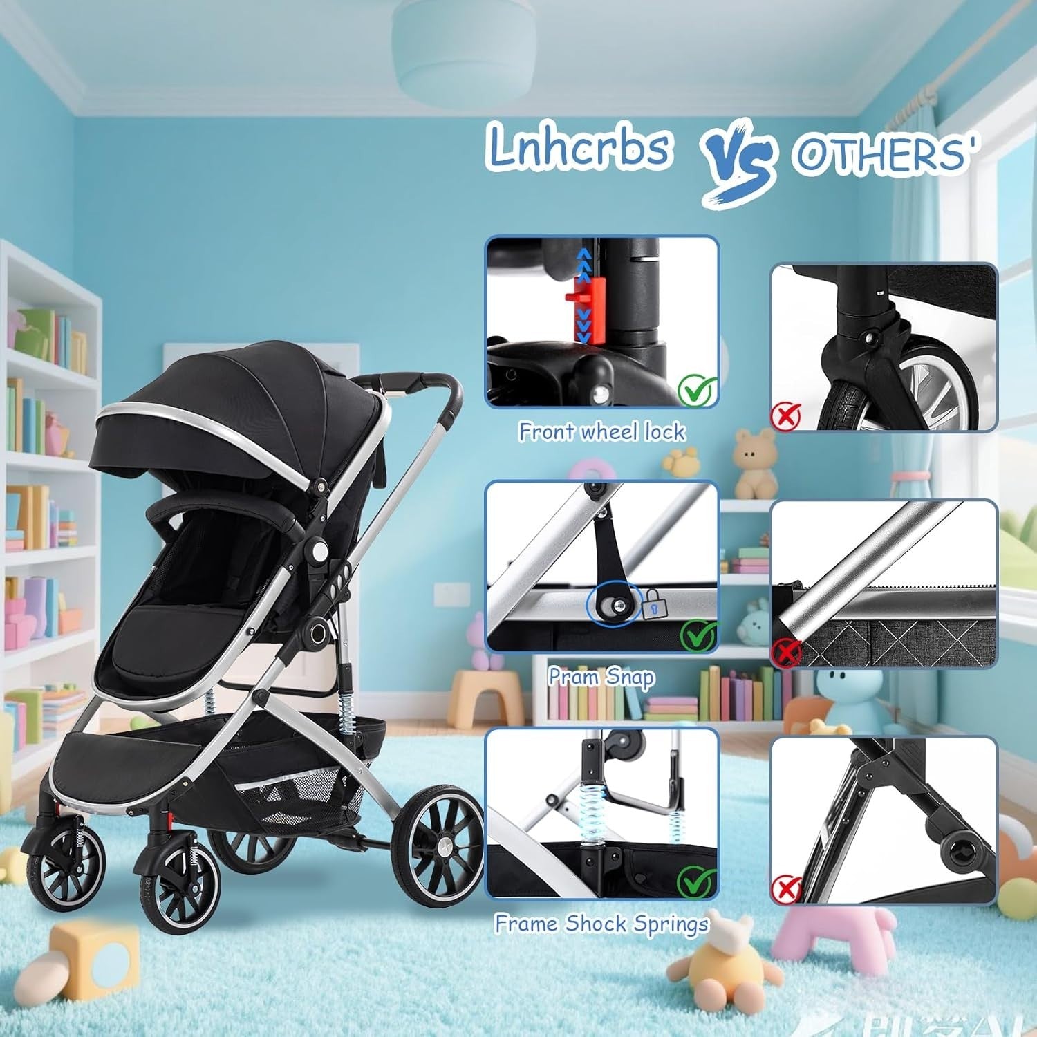 3 in 1 Travel System Pram Pushchair Car Seat Newborn to 4 Years Grey