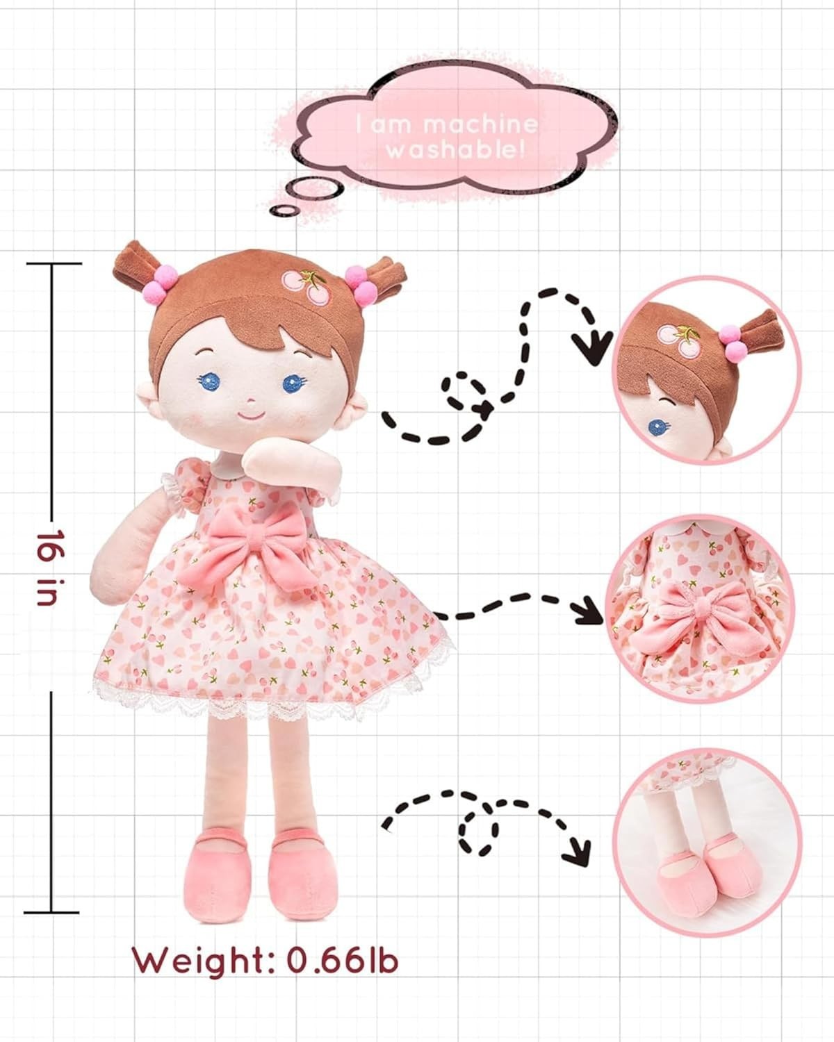 16” Soft Baby Doll Plush Rag Doll First Doll for Toddlers 1+ Gift