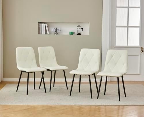 Modern 5-Piece Round Glass Dining Table Set with 4 White PU Chairs