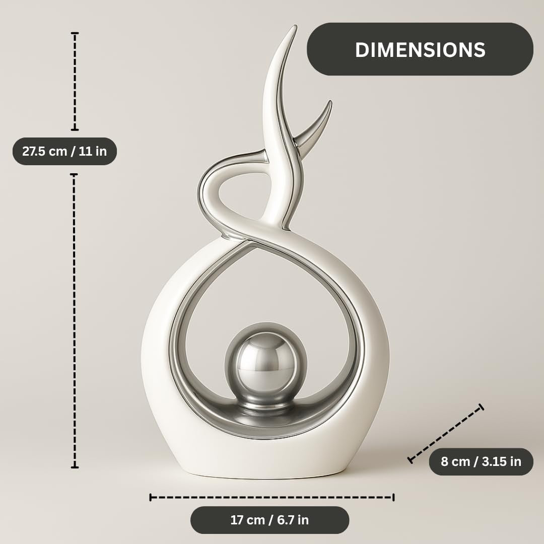 White & Silver Modern Abstract Ceramic Ornament – Shelf Mantel Home Decor