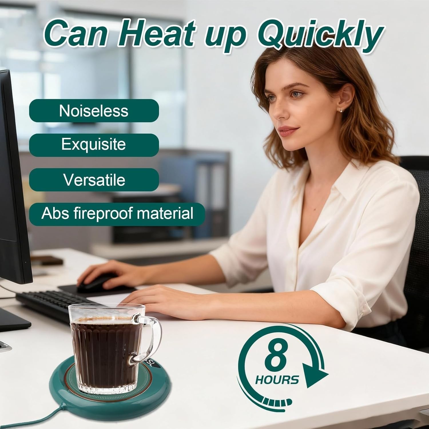 Coffee Mug Warmer USB 3 Temp to 75°C 8H Auto Off Desk