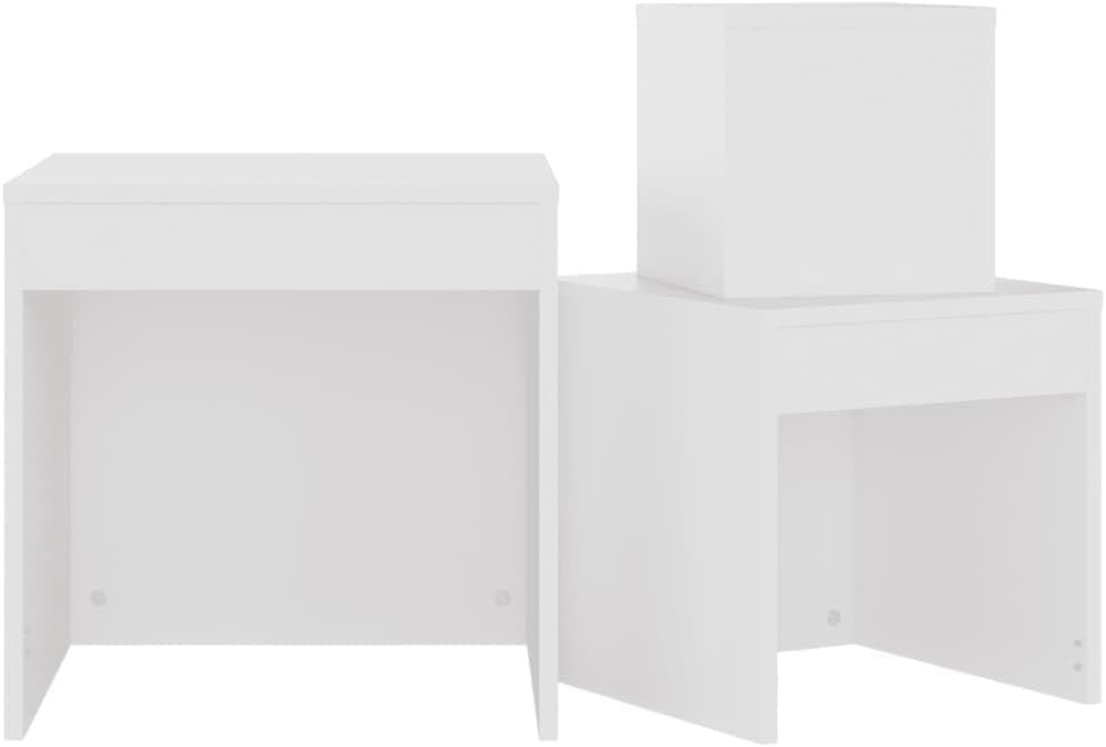 3pc White Nesting Side Tables Set Living Room Bedroom End Nightstand Storage
