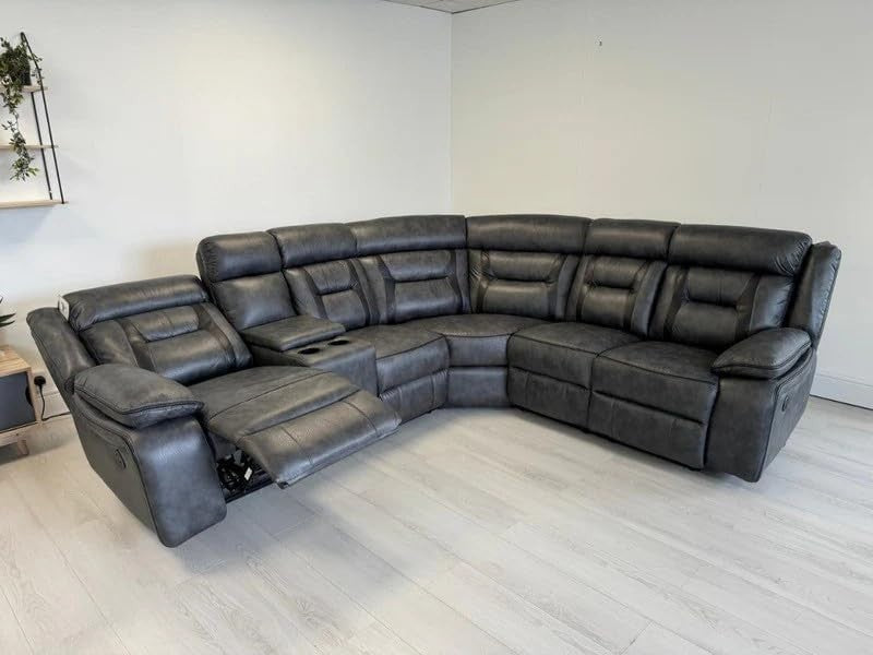 Luxury Grey Leather Electric Recliner Corner Sofa w/ Cupholders & USB