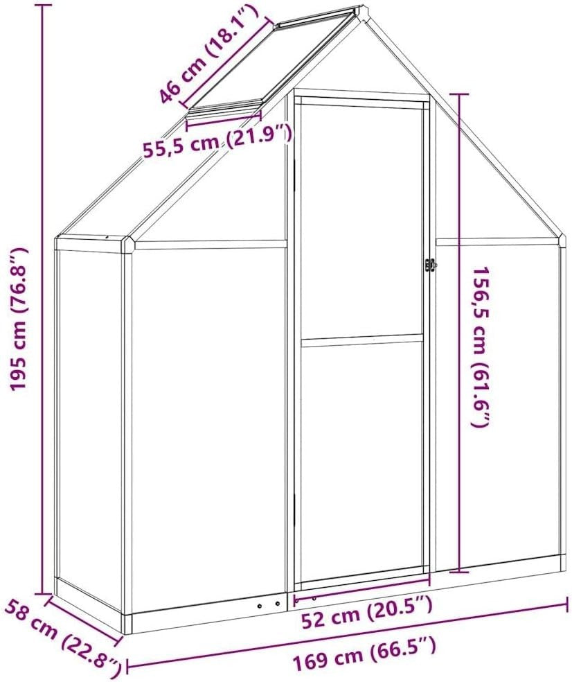 Compact Walk-In Greenhouse 169x58x195cm Silver Aluminium Frame UV Polycarbonate