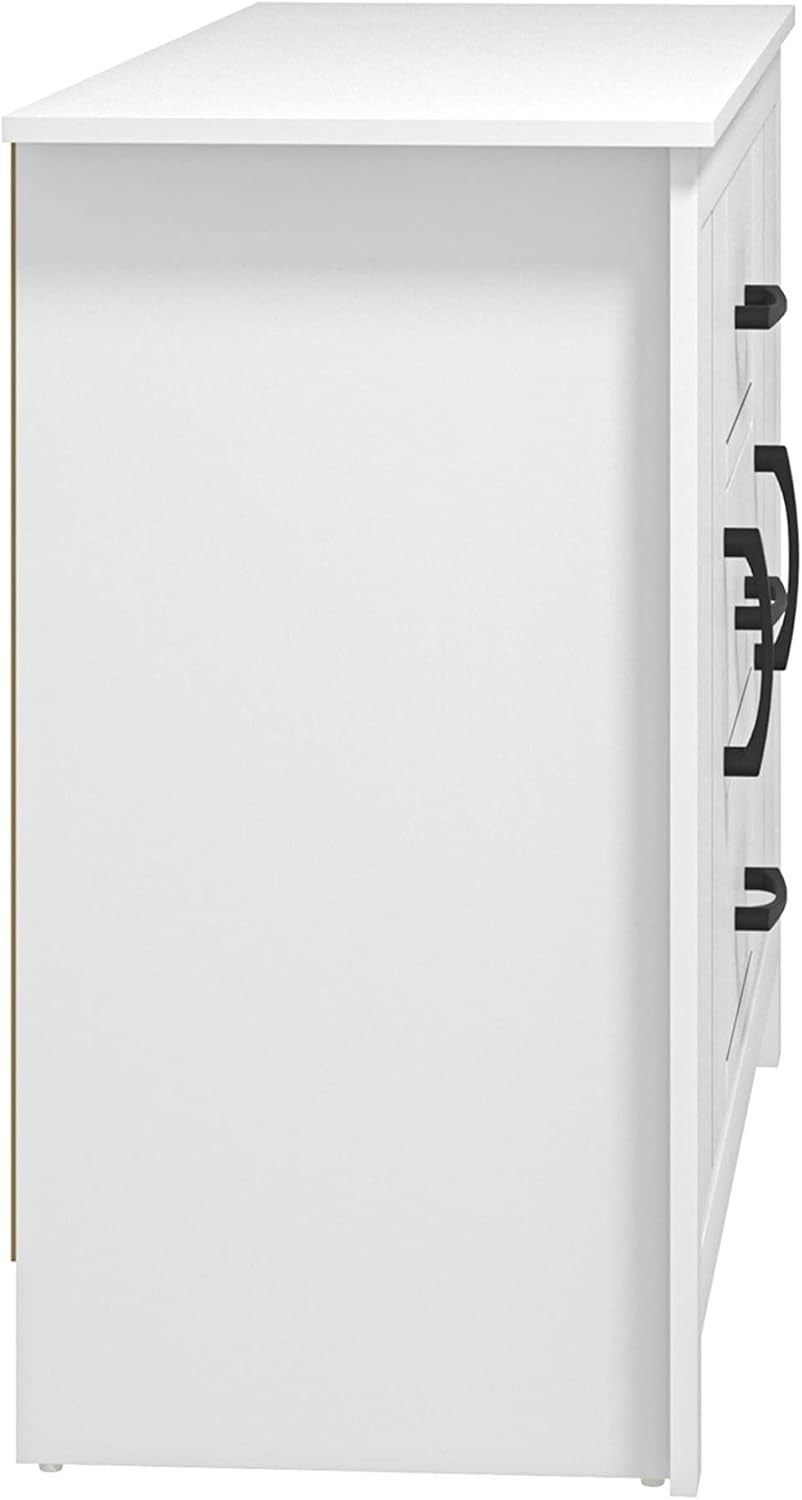 White Storage Sideboard Cabinet 2 Doors 3 Drawers Adjustable Shelves