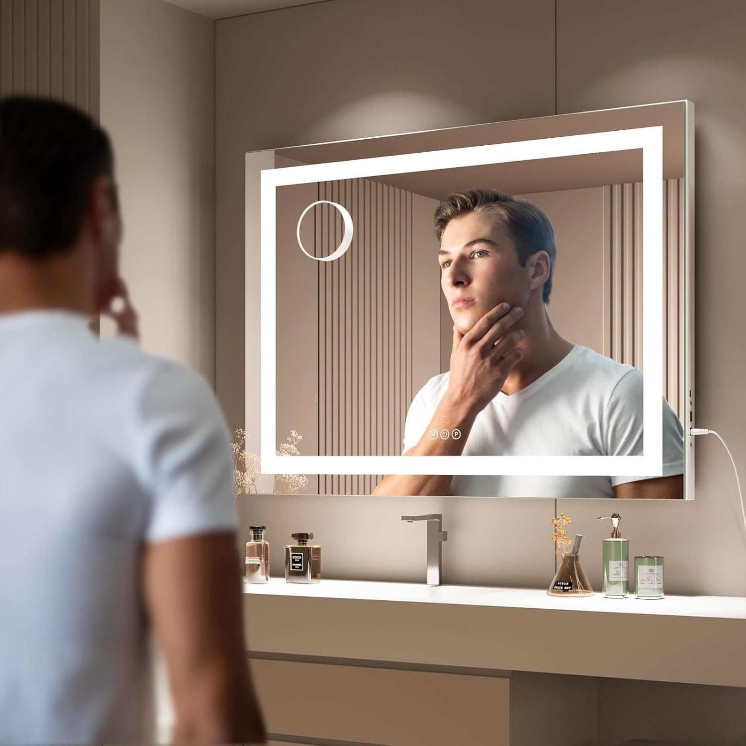 LED Vanity Mirror 80x58cm Wall/Tabletop USB Makeup Light Dimmable Touch
