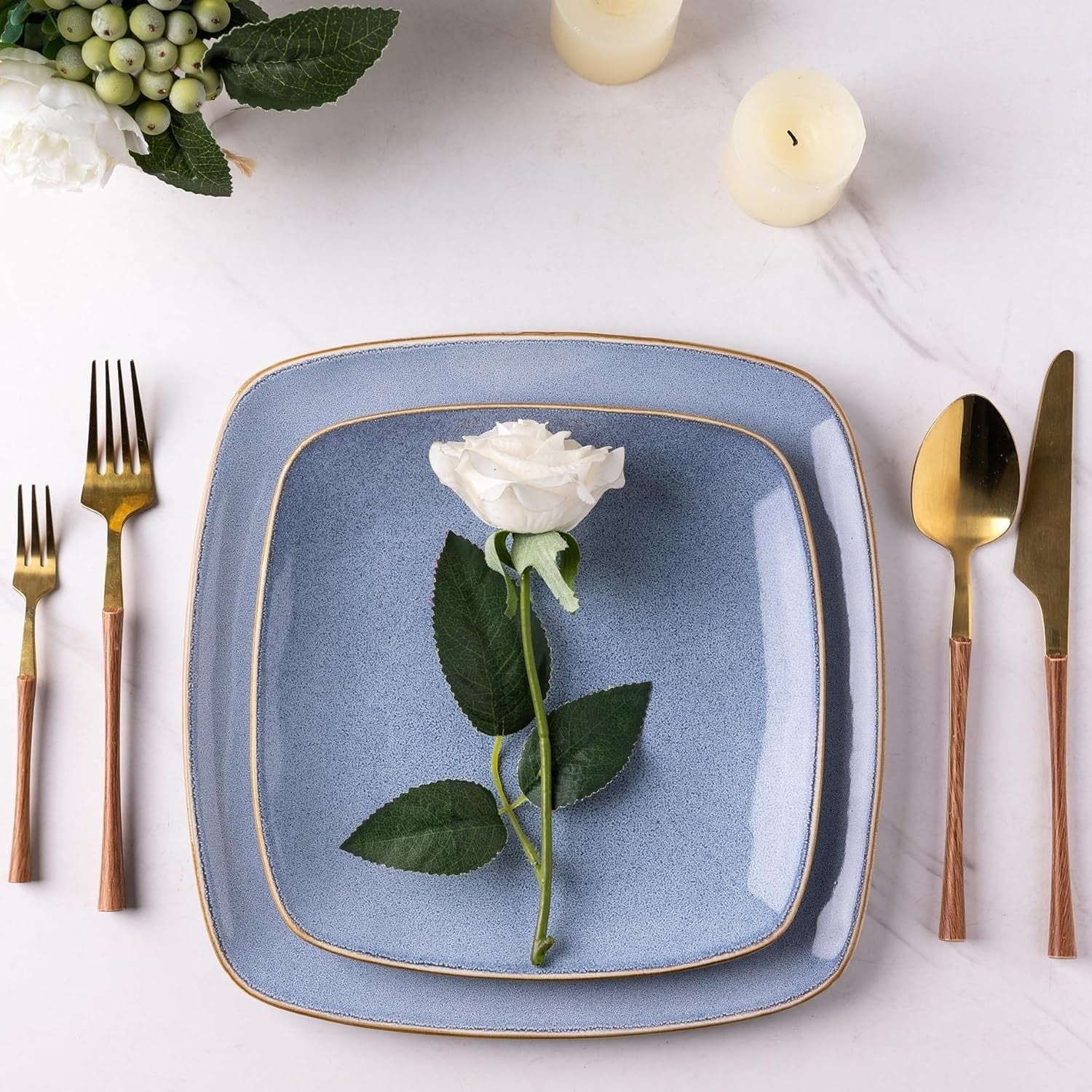 12pc Square Dinnerware Set Reactive Blue Stoneware Scratch Resistant Dishwasher