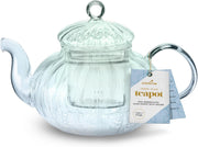 Ribbed Glass Tea Pot with Infuser 1L Blooming Loose Leaf Tea Brewer