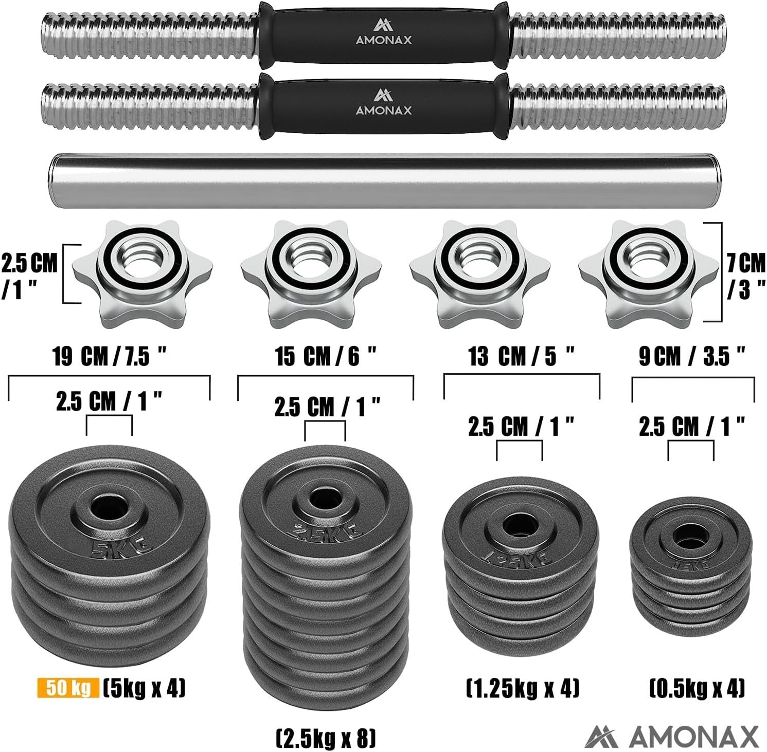 50kg Adjustable Cast Iron Dumbbell Barbell Set Spinlock Home Gym Weights