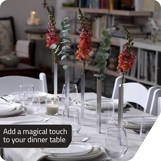Magnetic Flower Vase Set Modern Silver Metal Bud Vases Minimal Decor
