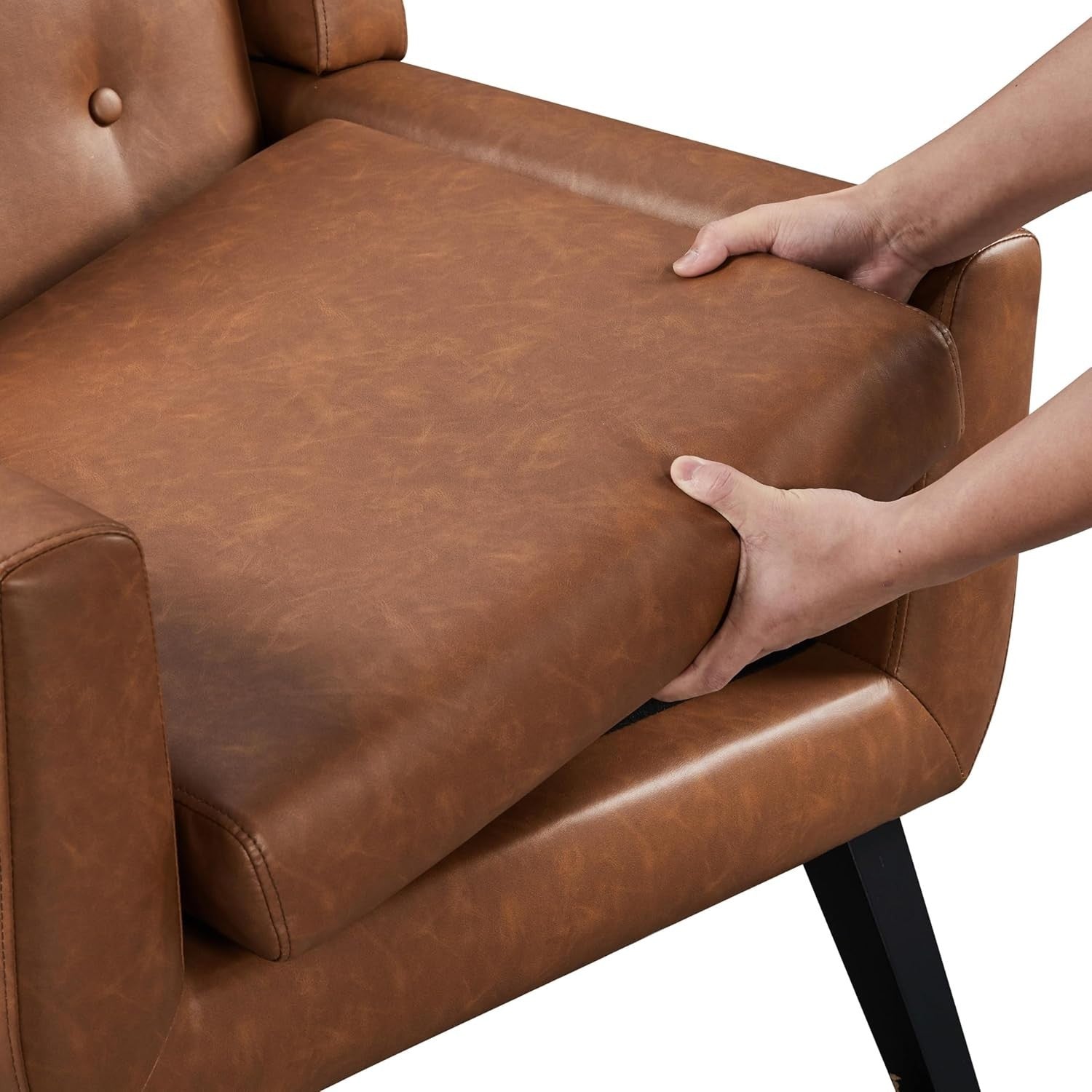 Set of 2 Retro Brown PU Leather Armchairs with Button Tufted Cushions