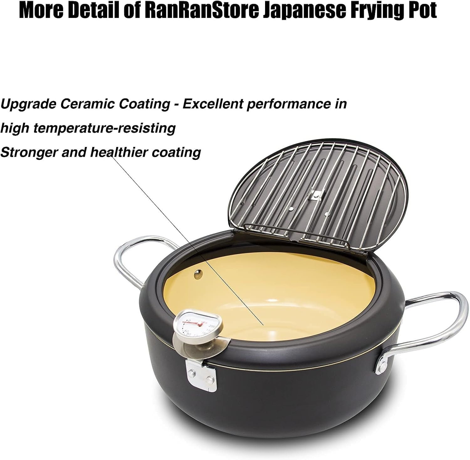 Japanese Tempura Fryer Pot 2.3L 8in With Thermometer Nonstick