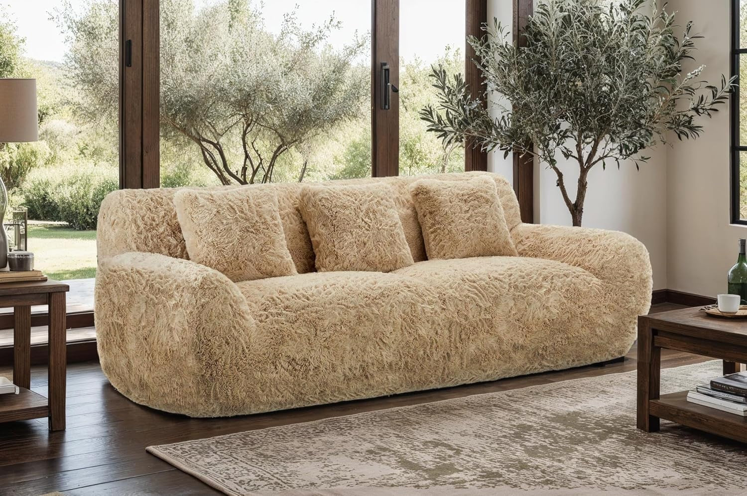 Luxury Faux Fur 3 Seater Sofa Fluffy Cloud Couch Nordic Modern Beige