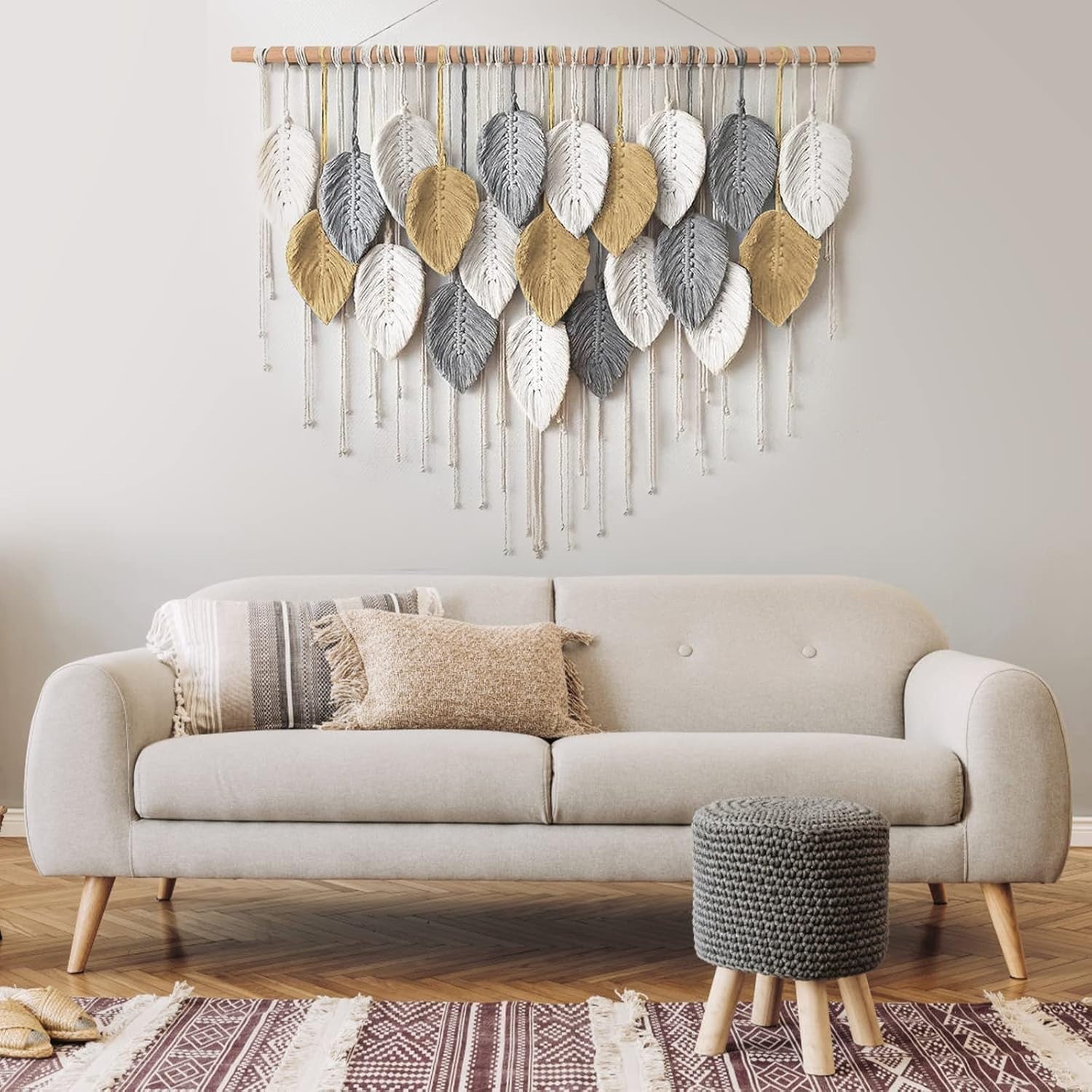 Large Boho Macrame Wall Hanging Leaf Woven Handmade Wall Decor