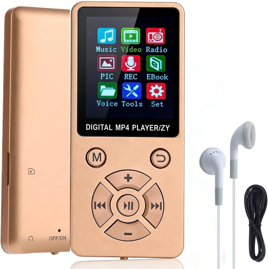64GB Bluetooth 5.0 MP3 MP4 Player 1.8" LCD FM Radio Gold