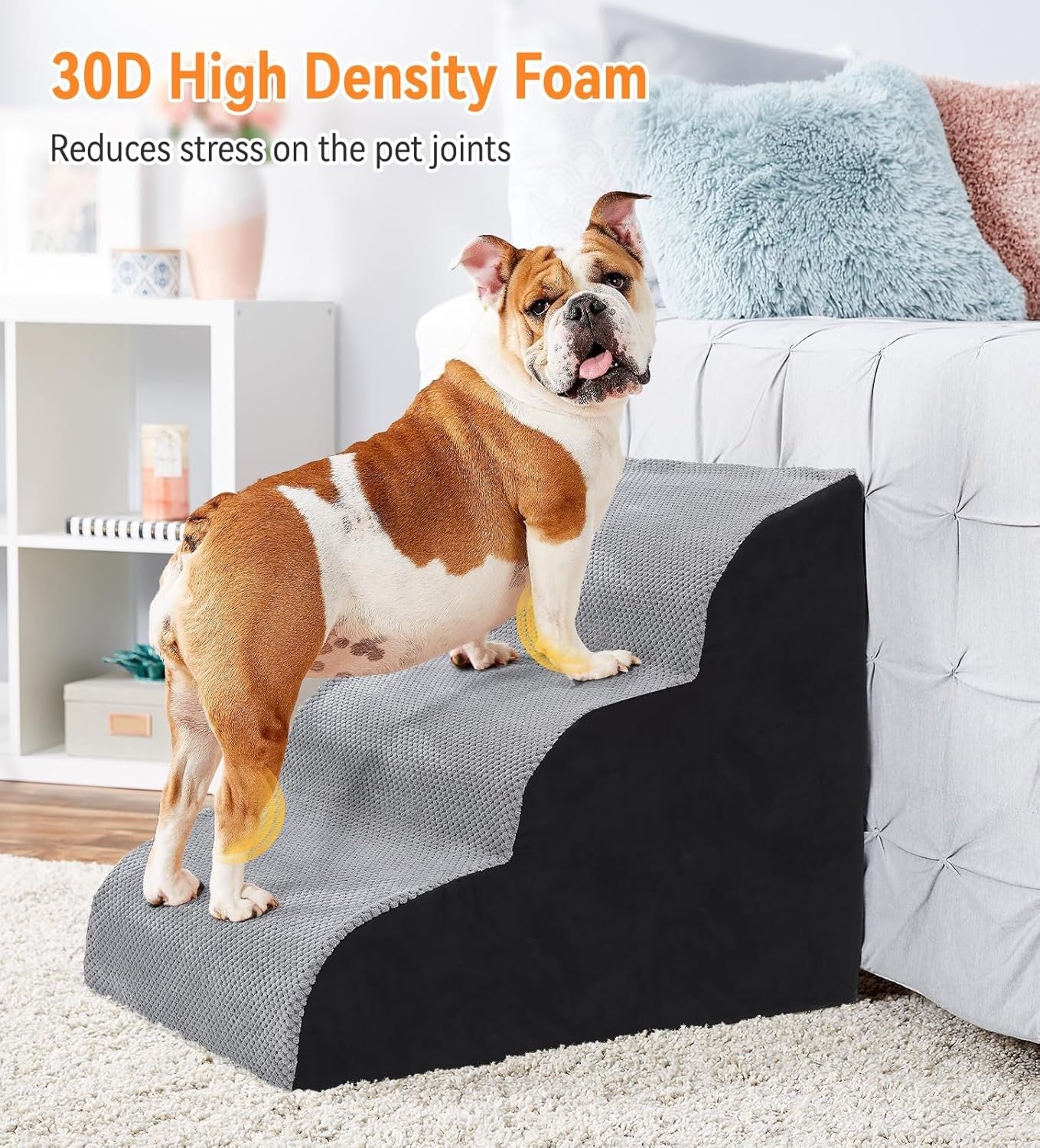 3 Step Dog Stairs Foam Pet Ramp Non Slip Grey 55x40x35cm