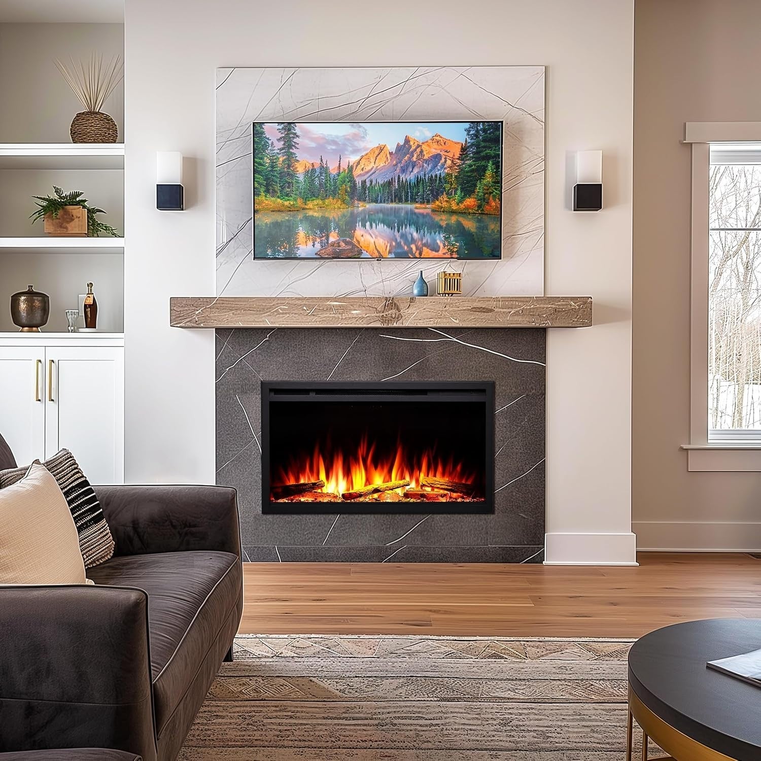 33” Smart Inset Electric Fireplace Alexa Google App Control Deep Fuel Bed