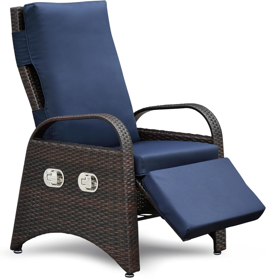 Adjustable Rattan Recliner Chair with Footrest & Side Table Outdoor Garden