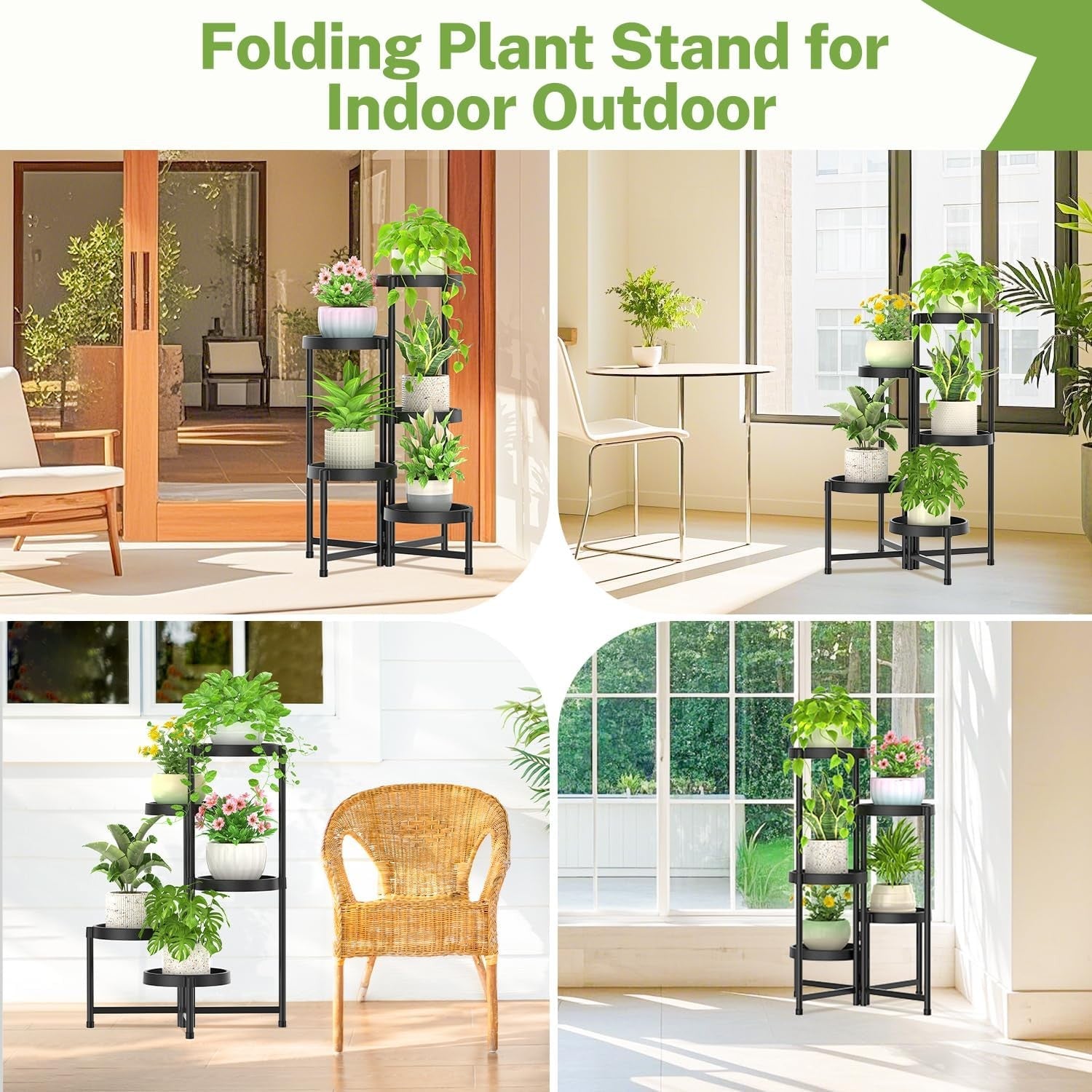 5 Tier Folding Plant Stand Indoor Outdoor | Black Metal Corner Flower Display